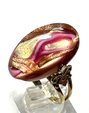 Edler 375 Gold 9 K Murano Glas Ring fleur de lys Juwelier Handarbeit Ø 19 mm