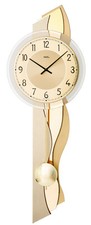 AMS 7477 Wanduhr mit Pendel Pendeluhr Quarz Holzgehäuse mit Messing/Aluminium