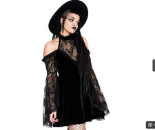 Last Bite Lace Dress Killstar Gothic Kleid Samt Spitze S/M 36 Neu Schwarz