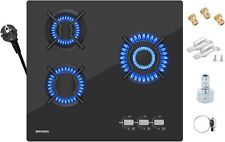 WEHIMO Gaskochfeld Einbau Kochfeld Glas Gaskocher 3 flammig Autark LPG / Edrgas
