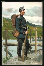 Künstler-AK Anton Hoffmann - München: Bayrischer Pionier mit Pickelhaube und Ka 