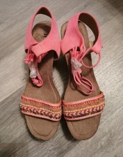 Damen Jumex Schuhe Sandalen Keilabsatz Corallenfarbe Größe 41 Neu Boho Style