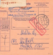 138702) Lebensmittel Bäckerei/Backöfen, Paketkarte Köln mit Nachgebühr
