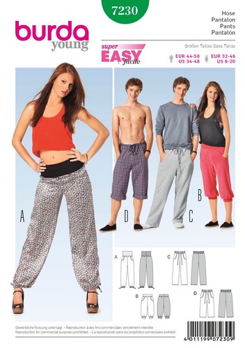 Burda 7230 unisex jogginghose - 7230,