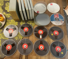 8 Tonbandspulen von " BASF - 15 cm " mit 8 BASF-Aufbewahrungsboxen