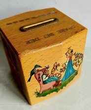 Alte Holz Spardose Märchen SPARKASSE  1950/60er Jahre