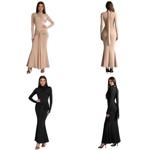 Damen maxikleid kleid gerafft - damen,