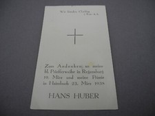 Primizbildchen Hans Huber 23.03.1938 Haimbuch