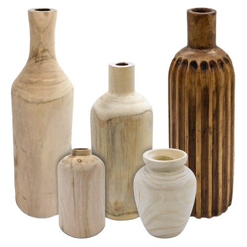 Vase holz flasche natur 4 - natur,