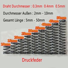 10Stück Druckfeder Draht Durchmesser 0.3mm 0.4mm 0.5mm Federstahl Länge 5mm-50mm