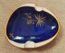 Vintage DDR Aschenbecher Weimar Echt Kobalt, Goldrand mit Blumenm