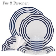 46-tlg Set Einweggeschirr Navy blau-weiß gestreift 8 Personen | Restposten A-644