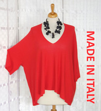 MADE IN ITALY Designer Pullover ONESIZE 46 48 50 52 + ROT Kastig hinten länger