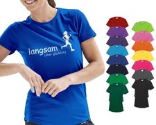 Laufshirt Damen Funktionsshirt T-Shirt lustig mit Spruch langsam aber glücklich