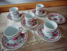 Vintage kleine Tassen Teller 5 Stück China Porzellan Mocca Espresso DDR Rosen