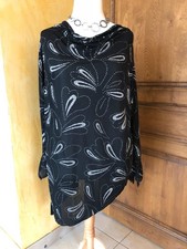 Elegante Tunika Bluse Shirt schwarz/silber Glitzermuster Wasserfallkragen Gr. 46