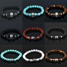 NATUR STEIN ARMBAND BUDDHA SKULL LAVA SCHWARZ ARMBÄNDER ARMKETTE BRACELET WEIß