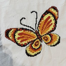 Schmetterling Gestickt Kreuzstich Stoffstück Beige Canvas für Patchwork Basteln