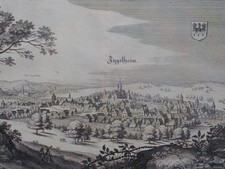 INGELHEIM mit Ober-Ingelheim. Kupferstich von MATTHÄUS MERIAN 1645