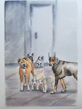 Aquarell Bild. Hunde am Spaziergang.Tiere. Ca 18x27 cm