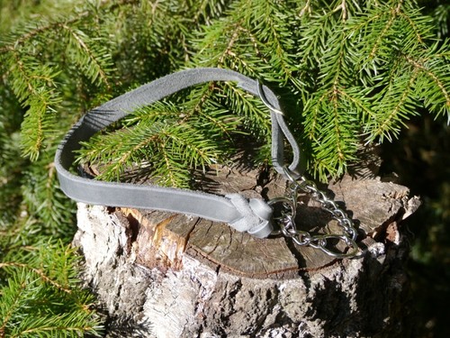 Graues fettlederhalsband - graues,