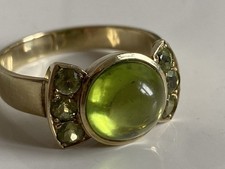585 Gold Ring Goldring Edelstein 14k Peridot cabochon Massiv Extravagant