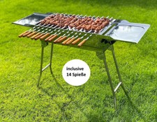 Holzkohlegrill Mangal Schaschlikgrill inkl.14 Spieße aus Edelstahl mit Holzgriff