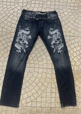 Ed Hardy Jeans Men’s 32x34 Swarovski Crystal Skull Button Fly Designer Raritäten