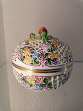 HEREND Große Dose Deckeldose BONBONIERE  6212 C, 1. WAHL Bunt Erdbeerknauf