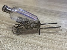 Antiker England 1900 Silber Kristall Glas Parfum Flakon in Silber Schubkarre