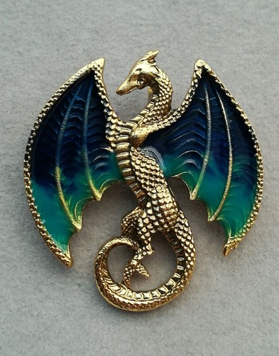 Drachen brosche gold blau - gold,