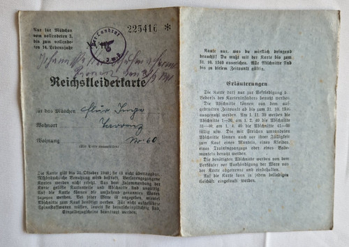 Ww2 reichskleiderkarte 1940 - ww2,