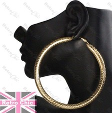 4" RIESIGE CREOLEN 10cm Schlange Bambus GOLD/SILBERFARBEN große klobige Creolen Metall