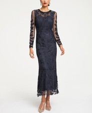 Mode von Heine Damen Kleid Abendkleid Stickerei Langarm Marine Gr. 44 