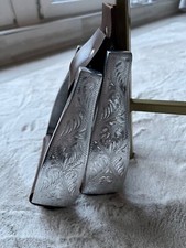 Steigbügel handgraviert Alu/ Leder silber/ dunkelbraun Westernstyle