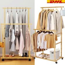 Garderobenständer Kleiderständer Holz Kleiderstange mit Rollen Herrendiener