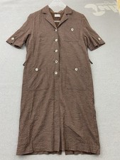 Cavita Kleid Gr. 38 M Braun Leinenmix Halbarm Knopfleiste Taschen Vintage Midi