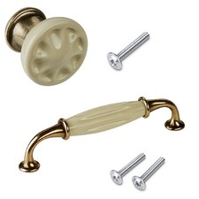 Porzellangriffe Creme Messing