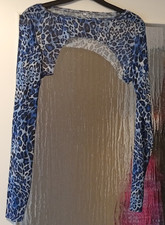 Bolero-Jacke, Leomuster, durchsichtig in Blau  - Größe XL - Länge 23 cm