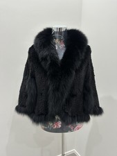 Mantel aus echtem gestricktem Nerzpelz-Schal-Cape mit natürlichem Fuchspelzkrage