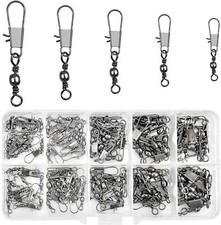 125 Stück Angelwirbel Wirbel Tönnchenwirbel mit Karabiner, Gr. 7 8 10 12 14