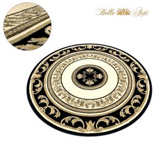 Teppich Rund Beige Schwarz  Barock  Wohnzimmer Carpet Rug Round 649