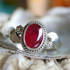 Silberring 52 54 55 56 Rubin Rot Vintage Schlicht Floral Verspielt Silber Ring