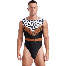 Herren Trikot Einteilig Overalls Pirate Bodysuit Kuh Print Strampler Wild West