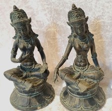 2x Figur Bronze Alt/Antik Buddhismus Tibet Indien Nepal Gottheit Tara Dewi Sri