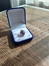 Ring 585 GOLD 14 Karat Weißgold Amethyst  8 Diamanten   Größe 54