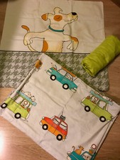 DORMIA Wende Bettwäsche ? Hund ? Auto 135x200 80x80 & Spannbettlacken Grün