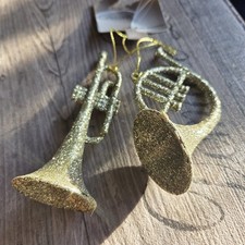 2 x Bruchfest Christbaumschmuck Gold Glitzer Posaune Horn Instrument Hängen Deko