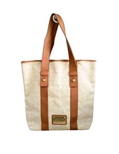 Original Balmain Tasche Shopper Handtasche Leder Baumwolle Logo Stoff Beige Neu 