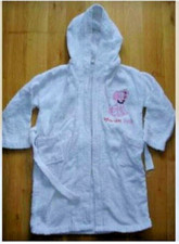Süßer weißer Frottee Bademantel mit Kapuze Gr 80 * Hund-Stickerei * Baumwolle